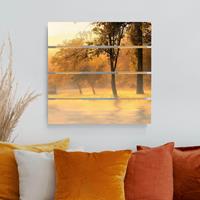 Bilderwelten Holzbild Plankenoptik Natur & Landschaft - Quadrat Herbstmorgen