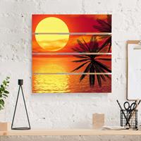 Bilderwelten Holzbild Plankenoptik Blumen - Quadrat Karibischer Sonnenuntergang
