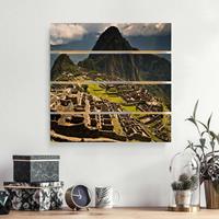 Bilderwelten Holzbild Plankenoptik Architektur & Skyline - Quadrat Machu Picchu