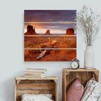 Bilderwelten Holzbild Plankenoptik Natur & Landschaft - Quadrat Monument Valley bei Sonnenuntergang