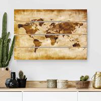 Bilderwelten Holzbild Plankenoptik Kunstdruck - Querformat No.CG75 Map of the world