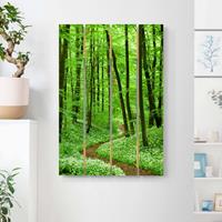 Bilderwelten Holzbild Plankenoptik Natur & Landschaft - Hochformat Romantischer Waldweg