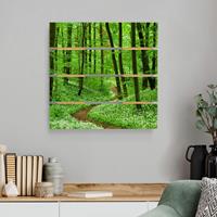 Bilderwelten Holzbild Plankenoptik Natur & Landschaft - Quadrat Romantischer Waldweg