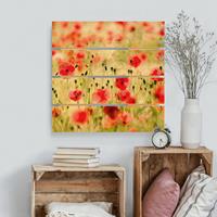 Bilderwelten Holzbild Plankenoptik Blumen - Quadrat Summer Poppies
