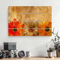 Bilderwelten Holzbild Plankenoptik Blumen - Querformat Vintage Flowermix