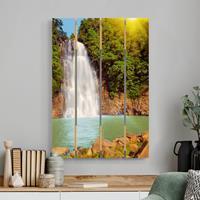 Bilderwelten Holzbild Plankenoptik Natur & Landschaft - Hochformat Wasserfall Romantik