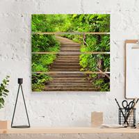 Bilderwelten Holzbild Plankenoptik Natur & Landschaft - Quadrat Treppenaufstieg im Wald