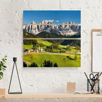 Bilderwelten Holzbild Plankenoptik Natur & Landschaft - Quadrat Geislerspitzen in SÃ¼dtirol