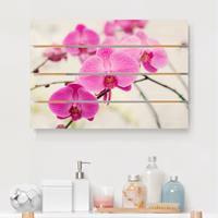 Bilderwelten Holzbild Plankenoptik Blumen - Querformat Nahaufnahme Orchidee