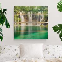 Bilderwelten Holzbild Plankenoptik Natur & Landschaft - Quadrat Wasserfall Plitvicer Seen