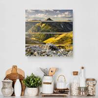 Bilderwelten Holzbild Plankenoptik Natur & Landschaft - Quadrat Berge und Tal der Lechtaler Alpen in Tirol