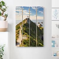 Bilderwelten Holzbild Plankenoptik Natur & Landschaft - Hochformat Nugget Point Leuchtturm und Meer Neuseeland