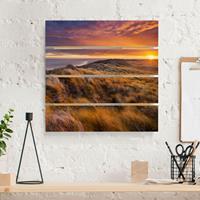 Bilderwelten Holzbild Plankenoptik Natur & Landschaft - Quadrat Sonnenaufgang am Strand auf Sylt