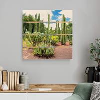 Bilderwelten Holzbild Plankenoptik Blumen - Quadrat Kakteen Landschaft