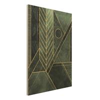 Bilderwelten Holzbild Abstrakt - Hochformat 3:4 Geometrische Formen Smaragd Gold