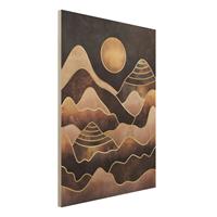 Bilderwelten Holzbild Abstrakt - Hochformat 3:4 Goldene Sonne abstrakte Berge