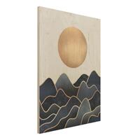 Bilderwelten Holzbild Abstrakt - Hochformat 3:4 Goldene Sonne blaue Wellen