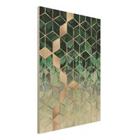 Bilderwelten Holzbild Abstrakt - Hochformat 3:4 GrÃ¼ne BlÃtter goldene Geometrie