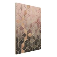 Bilderwelten Holzbild Abstrakt - Hochformat 3:4 Rosa Grau goldene Geometrie