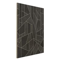 Bilderwelten Holzbild Abstrakt - Hochformat 3:4 Schwarz WeiÃŸ Geometrie Aquarell