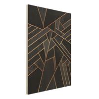 Bilderwelten Holzbild Abstrakt - Hochformat 3:4 Schwarze Dreiecke Gold
