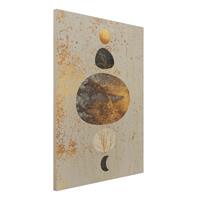 Bilderwelten Holzbild Abstrakt - Hochformat 3:4 Sonne und Mond in Goldglanz