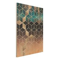 Bilderwelten Holzbild Abstrakt - Hochformat 3:4 TÃ¼rkis RosÃ© goldene Geometrie