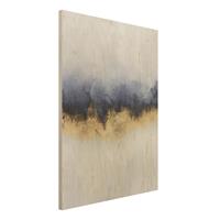 Bilderwelten Holzbild Abstrakt - Hochformat 3:4 Wolkenhimmel mit Gold