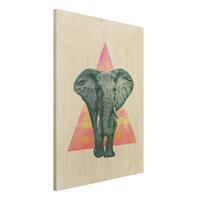 Bilderwelten Holzbild Tiere - Hochformat 3:4 Illustration Elefant vor Dreieck Malerei