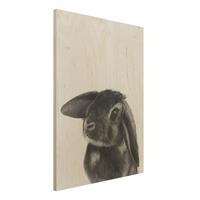 Bilderwelten Holzbild Tiere - Hochformat 3:4 Illustration Hase Schwarz WeiÃŸ Zeichnung
