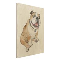 Bilderwelten Holzbild Tiere - Hochformat 3:4 Illustration Hund Bulldogge Malerei