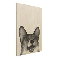 Bilderwelten Holzbild Tiere - Hochformat 3:4 Illustration Hund Corgi WeiÃŸ Schwarz Malerei