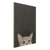 Bilderwelten Holzbild Tiere - Hochformat 3:4 Illustration Katze Schwarz WeiÃŸ Zeichnung