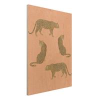 Bilderwelten Holzbild Tiere - Hochformat 3:4 Illustration Leoparden Rosa Malerei