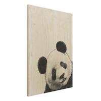 Bilderwelten Holzbild Tiere - Hochformat 3:4 Illustration Panda Schwarz WeiÃŸ Malerei