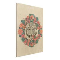 Bilderwelten Holzbild Tiere - Hochformat 3:4 Illustration Tiger Zeichnung Mandala Paisley