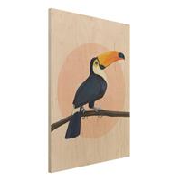 Bilderwelten Holzbild Tiere - Hochformat 3:4 Illustration Vogel Tukan Malerei Pastell