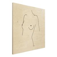 Bilderwelten Holzbild Akt & Erotik - Quadrat Line Art Akt BÃ¼ste Frau Schwarz WeiÃŸ