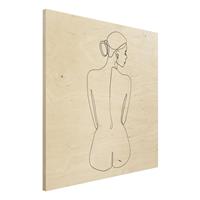 Bilderwelten Holzbild Akt & Erotik - Quadrat Line Art Akt Frau RÃ¼cken Schwarz WeiÃŸ