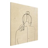 Bilderwelten Holzbild Portrait - Quadrat Line Art Frau Nacken Schwarz WeiÃŸ