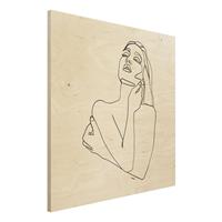 Bilderwelten Holzbild Portrait - Quadrat Line Art Frau OberkÃ¶rper Schwarz WeiÃŸ