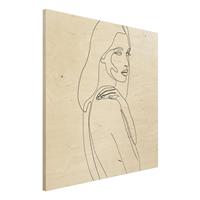 Bilderwelten Holzbild Portrait - Quadrat Line Art Frau Schulter Schwarz WeiÃŸ