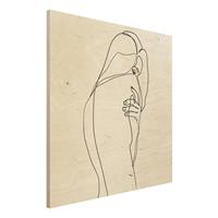 Bilderwelten Holzbild Akt & Erotik - Quadrat Line Art Frauenakt Schulter Schwarz WeiÃŸ