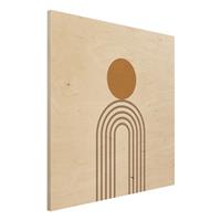 Bilderwelten Holzbild Abstrakt - Quadrat Line Art Kreis und Linien Kupfer