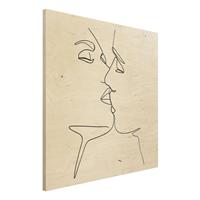 Bilderwelten Holzbild Akt & Erotik - Quadrat Line Art Kuss Gesichter Schwarz WeiÃŸ
