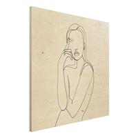 Bilderwelten Holzbild Portrait - Quadrat Line Art Nachdenkliche Frau Schwarz WeiÃŸ