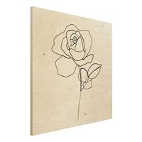 Bilderwelten Holzbild Blumen - Quadrat Line Art Rose Schwarz WeiÃŸ