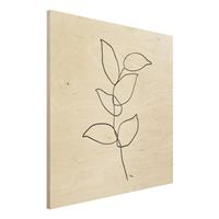 Bilderwelten Holzbild Blumen - Quadrat Line Art Zweig Schwarz WeiÃŸ