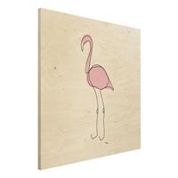 Bilderwelten Holzbild Tiere - Quadrat Flamingo Line Art