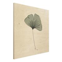 Bilderwelten Holzbild Blumen - Quadrat Gingko Blatt Line Art